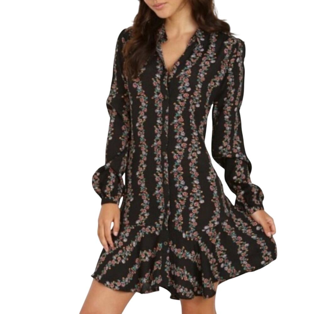 Free People Dark Floral Button Up Boho Shirt Dress Women’s SZ XS Whimsigoth